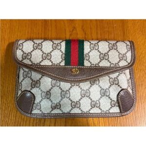 Gucci Brown Leather Clutch with Gold Logo